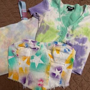 ALAB Tie-Dye V-Neck Top & Star Spray Corset Set - Pastel Multi